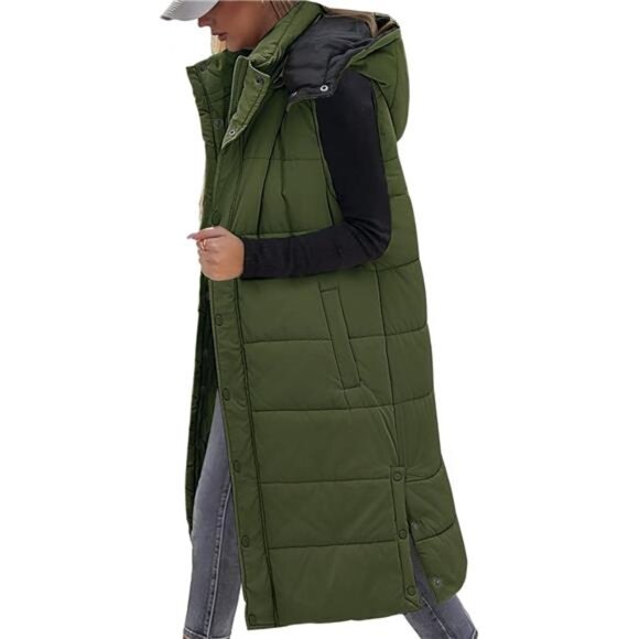 Women's Long Puffer Vest Jacket Sleeveless Vest Zip Up Winter - Main Image